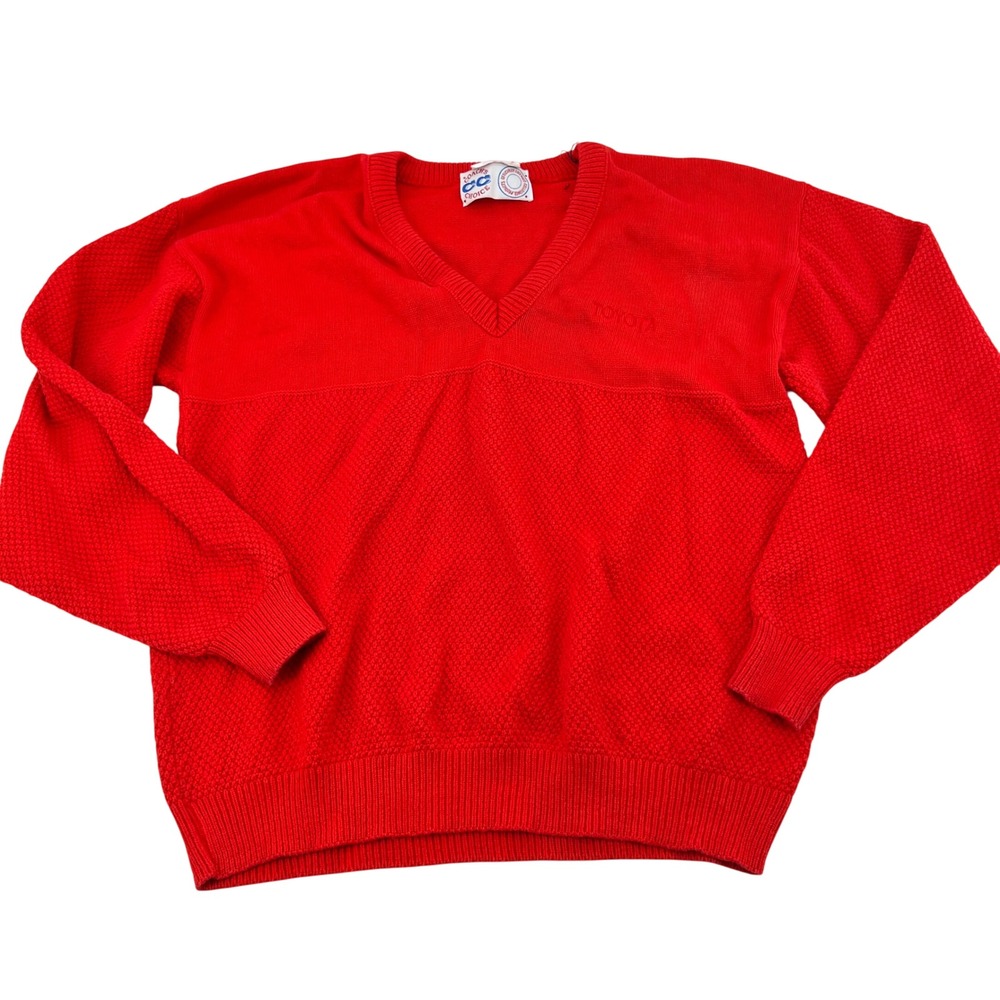 Vintage Coach's Choice Toyota Red V-Neck Knit Sweater Mens Large Made in USA
